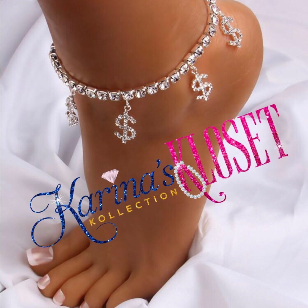 Money Cash Charm Ankle Bracelet 💵, Beach Wear, Anklet, Rhinestone Anklet, Bling